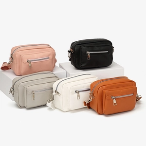 Women Minimalist PU Leather Crossbody Square Bag Two Piece Set With Small Round Pouch Wide Strap Fashion Shoulder Bag Purse