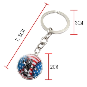 Porte-clés baseball drapeau américain avec pendentif receveur et dimensions totales