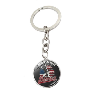 Porte-clés baseball drapeau USA avec texte Just a Boy Who Loves Baseball et silhouette de joueur