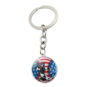 Porte-clés en Métal Thème Baseball Alliage de Zinc Pendentif en Verre Drapeau Américain Souvenir de Sport Anneau de Clé Cadeau