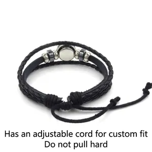 Multi-layer woven leather bracelet for men and women with adjustable pull-string cord