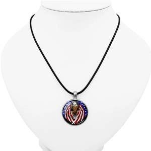 American flag eagle necklace with glass dome pendant and black cord for men and women