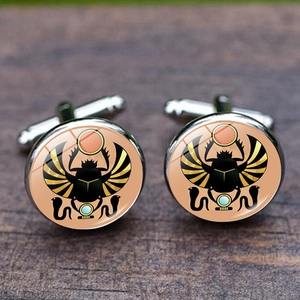 Vintage Egyptian Scarab Cufflinks Silver Plated Alloy Glass Cabochon Mythology Jewelry Men Shirt Accessories Gift
