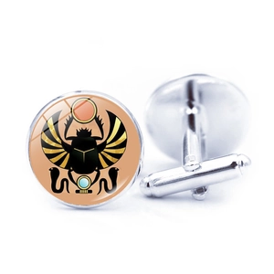 Silver Egyptian Scarab cufflinks with glass dome and winged totem for men shirts