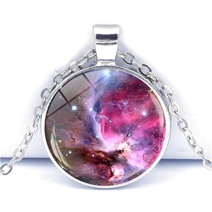 Detailed macro view of universe galaxy pendant with pink and blue nebula patterns