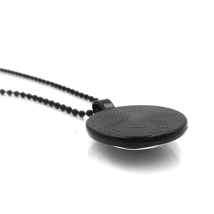 Minimalist black Wicked pendant necklace with bead chain shown on a white background