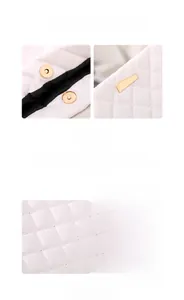 Close-up of quilted white leather texture with gold magnetic buckle and chain strap