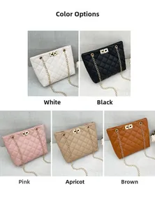 Detailed grid showing quilted crossbody bags in white, black, pink, beige, and brown colors