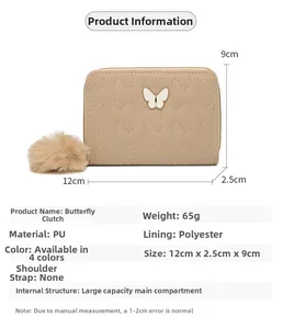 Detailed dimensions and structure of the beige puzzle-stitched butterfly coin purse