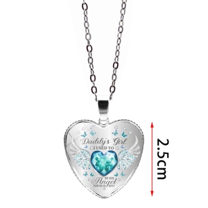 Collier cœur ailes d'ange en argent avec pendentif pierre de naissance bleue