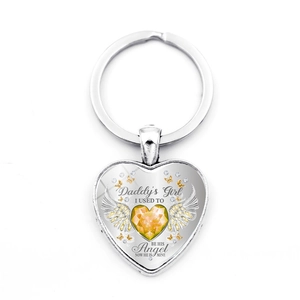Porte-clés ailes d'ange avec cœur jaune et gravure sentimentale pour fille et papa