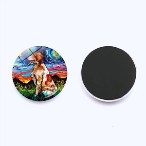 Vista dettagliata del fronte in vetro con arte canina Notte Stellata e base magnetica