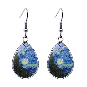 Boucles D'oreilles Pendantes Artistiques Peinture À L'huile Goutte Cabochon De Verre Bijoux Rétro Pour Style Femme Élégante