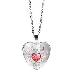 Collier cœur ailes d'ange en argent avec pierre de naissance rouge et gravure Daddy