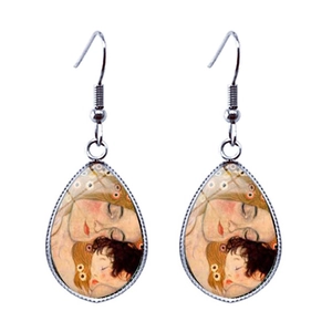 Boucles d'oreilles Klimt en verre en forme de larme avec monture en argent sur blanc