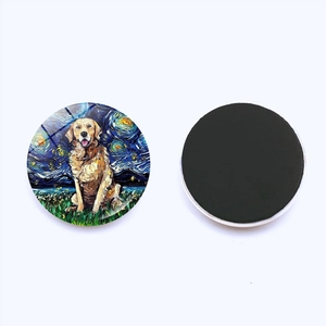 Magnete da frigo in vetro stile Notte Stellata di Van Gogh con cane Golden Retriever