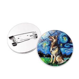 Spille cane husky stile Notte Stellata di Van Gogh con retro in metallo e chiusura a perno