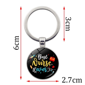 Silver metal keychain for Nurses Day with Best Nurse Ever round pendant and medical icons