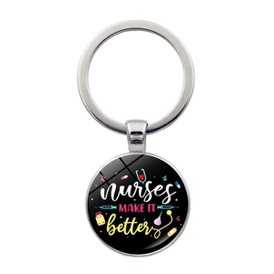 Detailed view of nurse theme keychain with glass gem and nurses make it better text