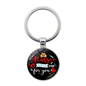 Nurse appreciation keychain with glass gem pendant and medical symbols on white background