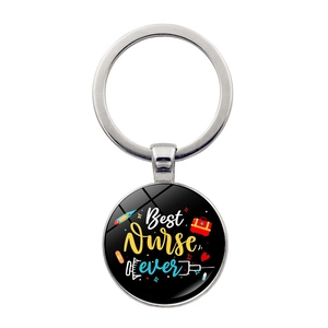 Nurse Appreciation Gifts Keychain Zinc Alloy Keyring With Glass Cabochon Best Nurse Ever Medical Theme Keyring For Women