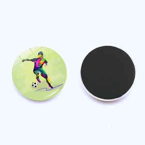Round soccer fridge magnets with artistic football player design and magnetic backing