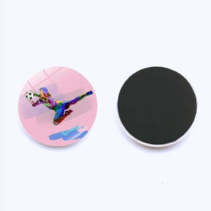 Magnetic soccer fridge magnet set with goalkeeper illustration and 25mm crystal glass top