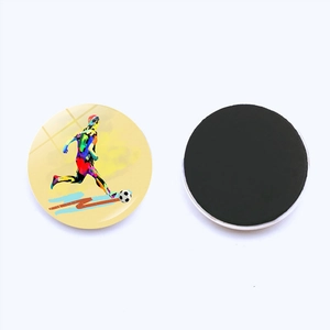 Magnetic soccer fridge magnet set with colorful football player art and crystal glass finish