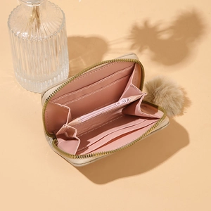 Women's butterfly embroidered wallet with card slots and plush pompom keychain