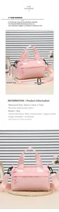 Dettagli borsa a tracolla in nylon rosa con dimensioni 23x14x12cm e materiale leggero