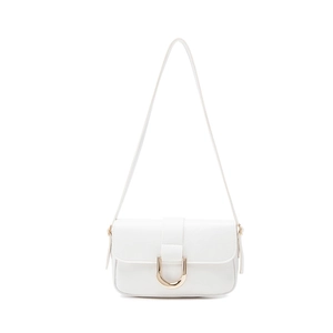 Minimalist white leather shoulder bag with stylish gold U-shaped metal buckle closure
