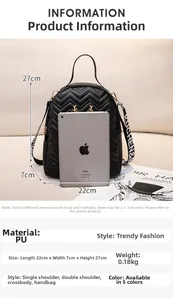 Detailed size specifications for the black quilted mini backpack with golden deer charm