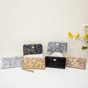 Women Sequin Long Wallet Butterfly Decoration Clutch Bag Fashion Zipper Purse With Wristlet Strap Elegant Handbag
