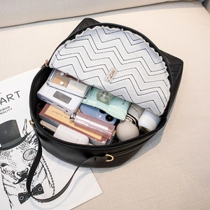 Black cat ear backpack with large capacity storage for cosmetics and phone