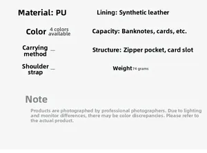 Détails du portefeuille en cuir PU avec poche zippée, fentes cartes et poids 74g