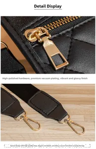 Close-up of high-polish gold hardware and vacuum plating on black quilted leather bag