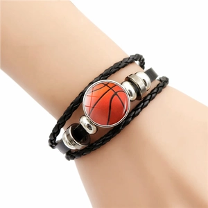 Bracciale multistrato in pelle intrecciata unisex con ciondolo cabochon basket