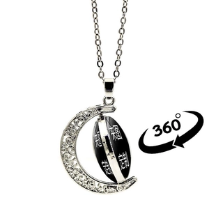 Customizable double-sided 360-degree rotating moon pendant necklace in silver finish