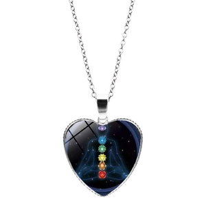 Collier Pendentif Cœur Alliage Verre Chakra Méditation Yoga Spirituel Motif Arbre De Vie Bijoux Bohème Vintage