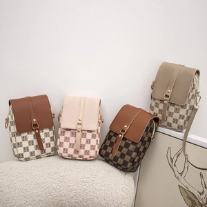 Sac pour Téléphone Portable à Carreaux Mode pour Femmes en Cuir PU Bandoulière Petit Sac Carré Avec Sangle Réglable Mini Sac à Épaule