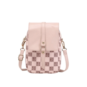 Petit sac à bandoulière rose à carreaux pour téléphone avec rivets dorés chic