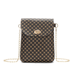 Vintage small crossbody phone bag with floral lattice pattern and gold chain strap