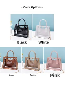 Cinque varianti di colore per borse trasparenti in PVC con pochette interna e catena in metallo