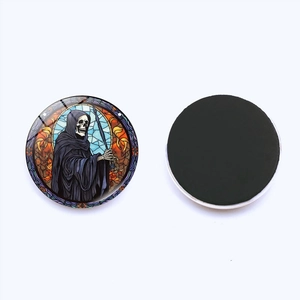 Μαγνήτης ψυγείου Halloween από κρύσταλλο με τον Χάρο και νεκροκεφαλή σε στυλ βιτρό