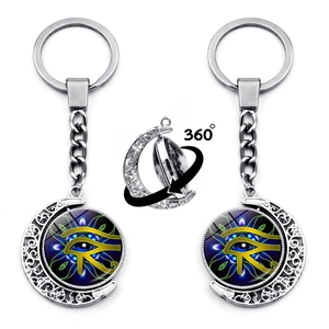 Evil Eye Rotating Keychain Zinc Alloy Hollow Moon Pendant Ancient Egyptian Eye Of Horus Mystic Glass Cabochon Key Ring