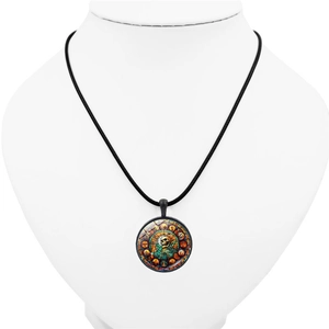 Halloween devil ghost necklace with skeleton moon pendant on black leather cord