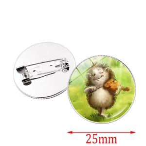 Igel mit Violine 25mm runder Anstecker aus Weißblech mit Metallnadel für Rucksack