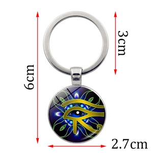 Blauwe Oog van Horus glazen hanger sleutelhanger met zilveren ring en 6cm lengte