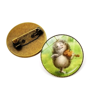 Cartoon Igel Brosche Pin Legierung Glas Cabochon Abzeichen Vintage Violine Gitarre Pilz Muster Kleidung Tasche Dekor Geschenk