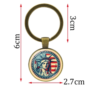 Vintage bronze Statue of Liberty and US flag keychain pendant souvenir, 6cm total length